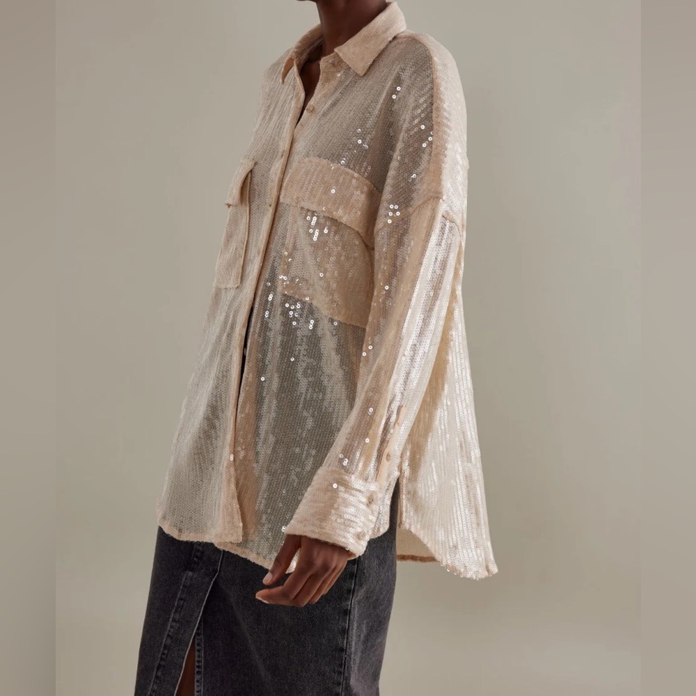 Anthropologie PILCRO Sequin Buttondown Shirt Size XLP